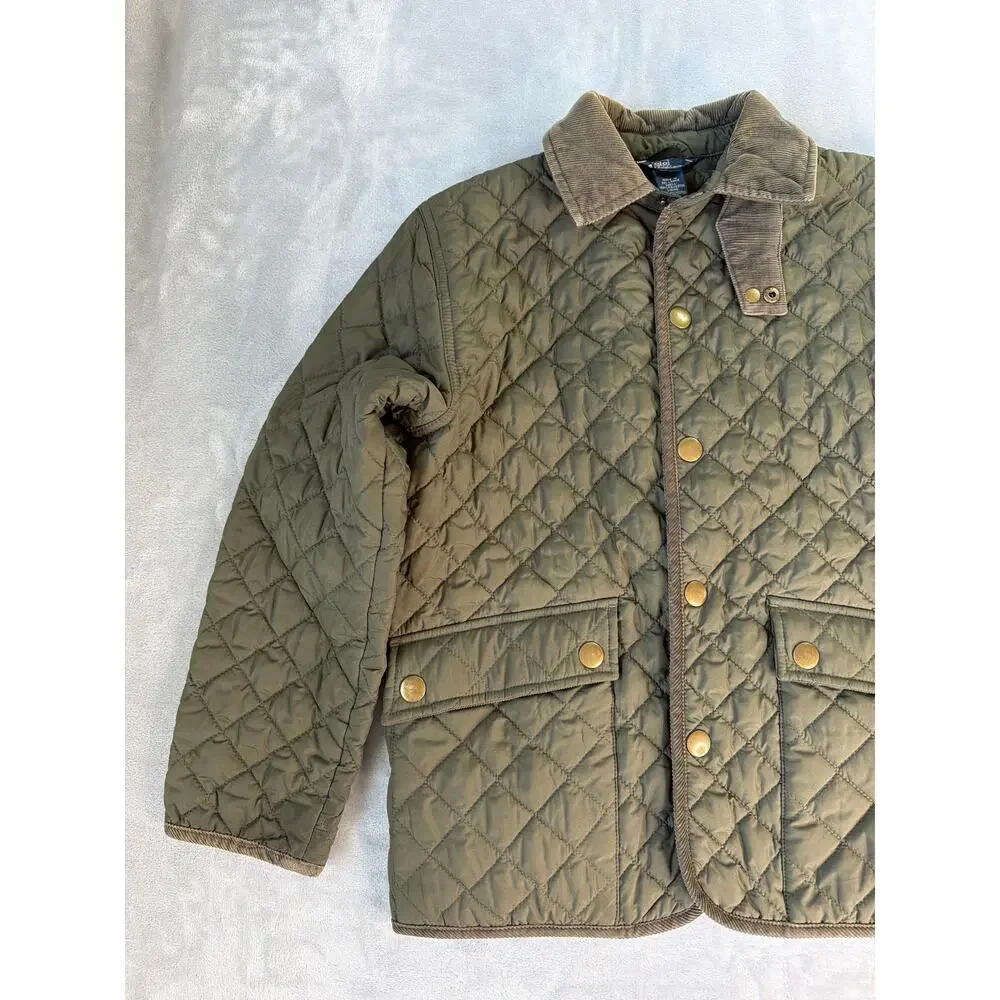 Polo Ralph Lauren Quilted Barn Jacket Corduroy Collar Green Youth Small 8-10